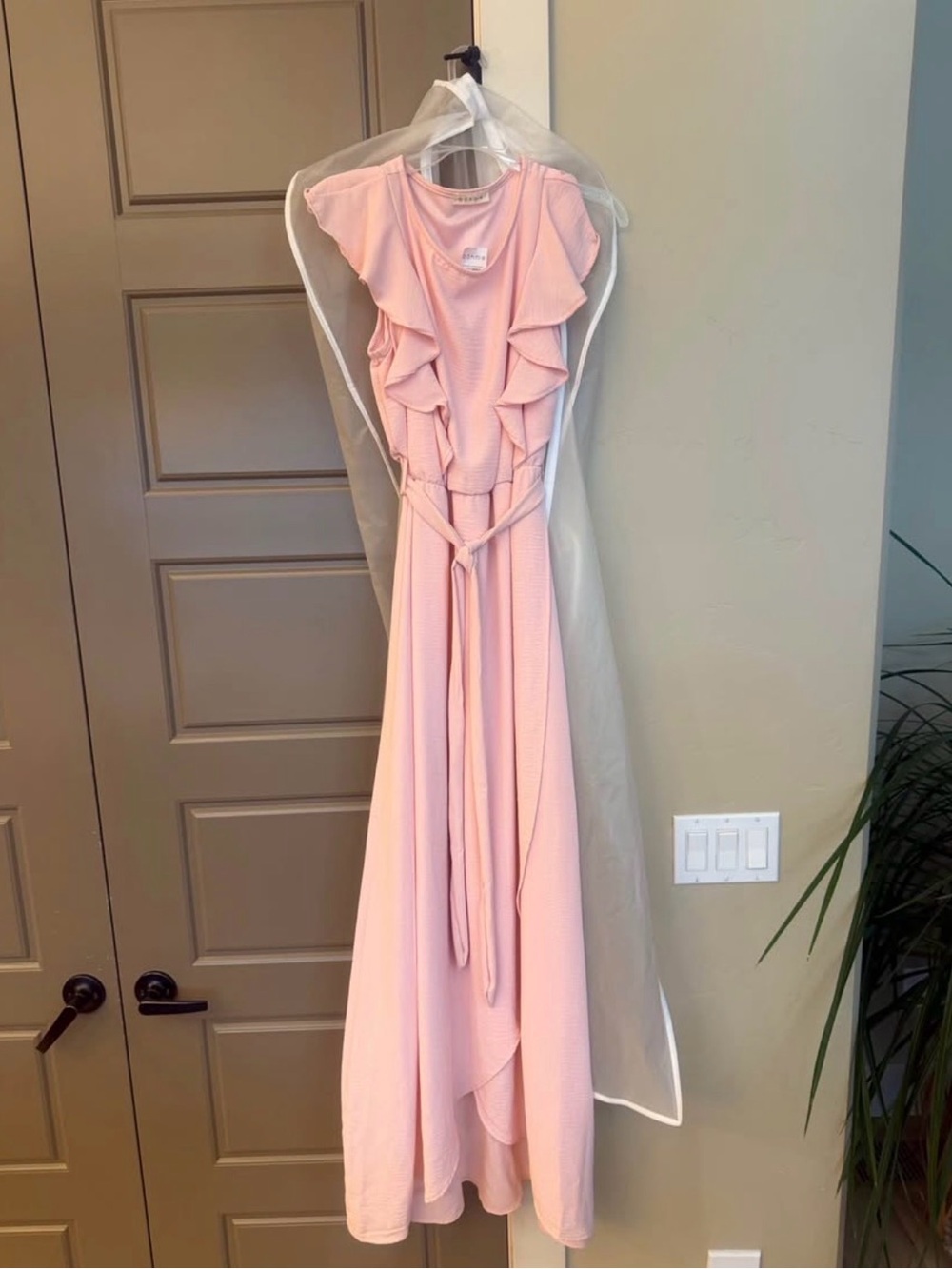 Bohme Pink Ruffle Belted Maxi Dress